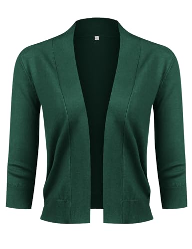 Image of URRU Women's Classic 3 /4 Sleeve Open Front Cropped Cardigan Sweater Lightweight Knit Short Shrugs