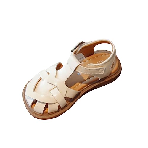 Toddler Girls Crossed Strap Sandals Mary Jane Shoes Little Kid Comfortable Casual Shoes Summer PU Leather Sandals (Beige, 12 Little Child)