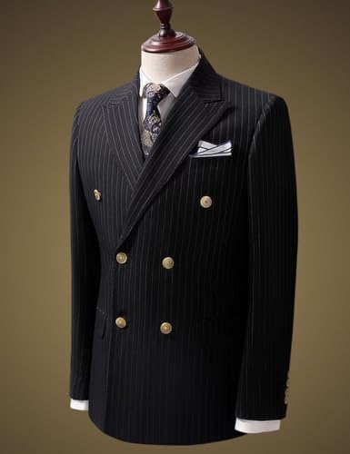Men's Double Breasted Blazer Jacket Slim Fit Peak Lapel Stripes Casual Sport Coat for Business Wedding3