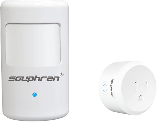 Souphran Interruptor inteligente activado por movimiento y kit de enchufe de pared, interruptor de sensor de ocupación inalámbrico con temporizador