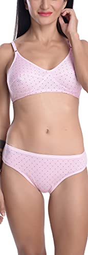 Image of FIMS - Fashion is my style Cotton Bra Panty Set for Women, Non-Padded, Non-Wired, Seamed, Polka Dot, Lingerie Set, Multi-Color, Cup-B, See Main Image to Know How Many Sets You Will Get