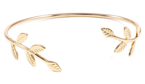 Happiness Boutique Damen Lorbeer Armband Offener Armreif | Cuff Armband in Goldfarbe nickelfrei