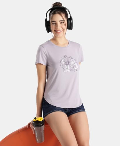 Image of Jockey IW31 Women Micro Modal Fiber Elastane Stretch Relaxed Fit Graphic Print Round Neck Half Sleeve T-Shirt with Curved Hem Styling (Prints May Vary)