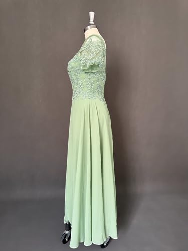 Mother of The Bride Dresses Tea Length Lace Appliques Chiffon Short Sleeve V Neck Formal Evening Dresses for Women4