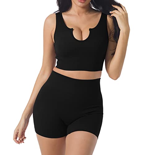 Chandal Mujer Completo Conjunto Deportivo Mujer Gimnasio Sujetador Deportivos de Cuello U Sin Costuras y Shorts para Comodidad y Estilo Perfecto para Yoga y Gimnasio
