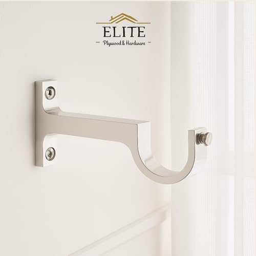 Image of Elite Aluminum Curtain Rod Brackets - Heavy-Duty Wall Mount Clamps for Curtain Rod Support for Door and Window Curtain Rods with Screw and Wall Plug - Pack of 2PCS (Silver)