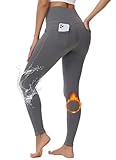 GEMZIX Damen Thermo Leggings Damen Winter Wasserabweisend Warm Jeggings High Waist Sporthose Lang Fleece Gefüttert Wanderleggings Thermohose mit Taschen Yogahose für Gym Fitness Alltag, Grau, XXL