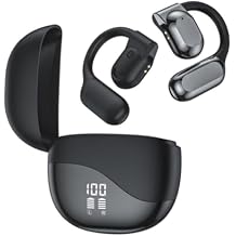 Open Ear Gaming Headphones, Air Conduction HiFi IPX5 Noise Cancelling Wireless Bluetooth Earbuds with Mic and Flexible Earhooks for Android/iOS 58 Hours Black