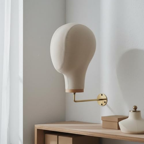 Support tête de mannequin présentoir bois lin et métal argenté