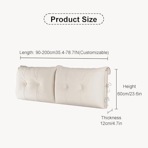 Almohada tapizada para cabecera con correas extraíbles, respaldo de pared, lavable, con bolsillo para teléfono, cojín de posicionamiento de apoyo (negro, 135 x 60 x 12 cm)