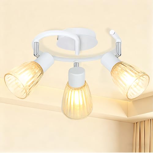 HiBay 3-Light Track Lighting White, Directional Modern Ceiling Light Fixture w/Glass Shades, Flush Mount Ceiling Spotlight Indoor for Kitchen, Bedroom, Living Room, E12 Base, No Bulbs 3-Ligh