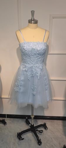 GARDOM Lace Applique Tulle Short Prom Dress Spaghetti Strap Homecoming Dresses 2024 Backless A-Line Cocktail Ball Gown2