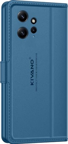 Image of KIVANO LUXE Compatible for Redmi 12 5G / Poco M6 Pro Luxury Handmade Leather Magnetic Flip Folio Case | Card Holder & Kickstand | Slim Protective Cover | Unisex - Blue