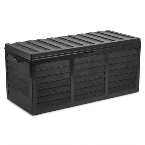 Divona 320L Outdoor Resin Deck Box Waterproof Garden Storage Box with Lockable Lid & Wheels UV Resistant Storage Chest for Patio Balcony & Terrace