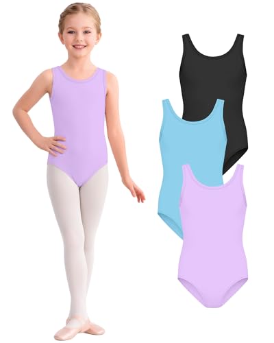 Image of 3 Pack Girls Leotards Toddler Ballet Tank Leotard Kids Dance Gymnastics Outfits Solid Sleeveless Bodysuit 2-12Y
