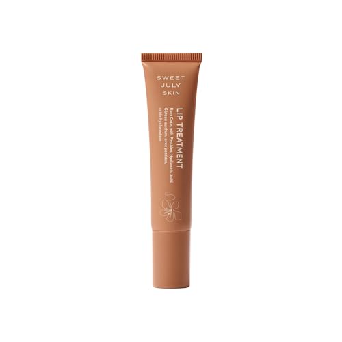 SWEET JULY SKIN Lip Treatment - Hydrating & Plumping Lip Balm with a Lip Peptide and Antioxidant Fruit Oils Smooths & Softens Vegan Clean 0.5 oz (Rum Cake)
