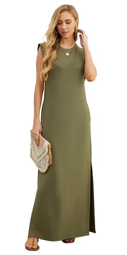 Image of HiMONE Womens Petite Maxi Dress Round Neck Loose Split Wrinkle Free Pockets