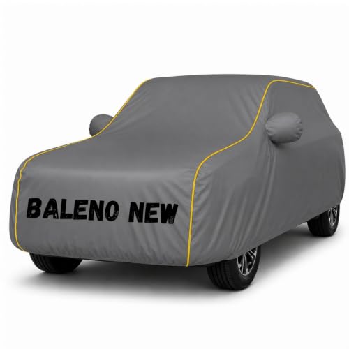 Image of Premium Waterproof Car Cover for Baleno New | Soft Cotton Lining Heavy Duty Triple Stitched Heat Resistant Outdoor Cover Comes with Mirror and Antenna Pocket Full Bottom Elastic (Zig Zag Grey)