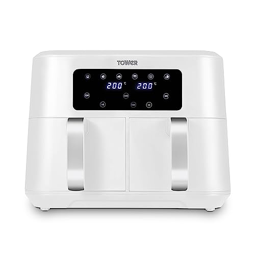 Tower T17137WHT Vortx 8.5L Dual Basket Air Fryer with Dual Cook Function 2400W White & Chrome