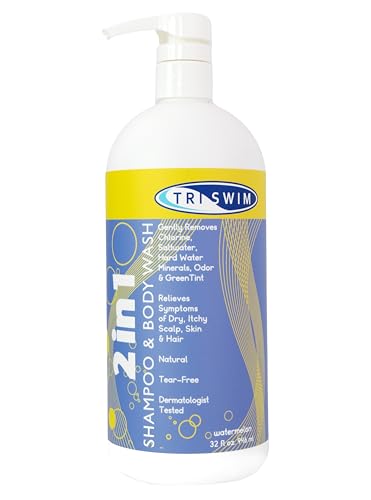 TRISWIM 2-in-1 Chlorine-Out Shampoo & Body Wash 32oz | Chlorine Removal Shampoo and Body Wash for Swimmers | Removes Chlorine Saltwater Hard Water Copper & Green Tint | Tear-Free Vegan No Paraben