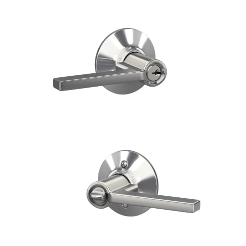 Image of SCHLAGE Latitude Keyed Entry Door Handle, Reversible, Bright Chrome | Keyed entry lever door handle with turn-button lock, Easy to install, Certified security & durability, Universal fit, 2 keys