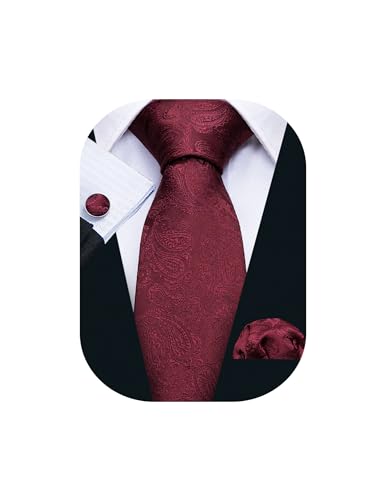 Image of Barry.Wang Paisley Striped Bow Tie for Men Silk Pre-Tied Bowtie Pocket Square Cufflinks Set Formal Wedding Party Prom