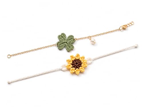 Image of Handmade Crochet Floral Rakhi Set | Cotton Thread Bracelet with Pearl Accent | Designer Raksha Bandhan Gift Combo (Pack of 2)
