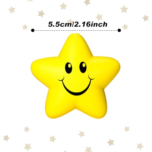 Sumind 30 Pcs Star Stress Balls Smile Face Foam Squeeze Balls 2.16 Inch Foam Squeeze Star for Stress Relief Classroom Carnival Reward Anxiety Fidget Sensory Supplies(Yellow)