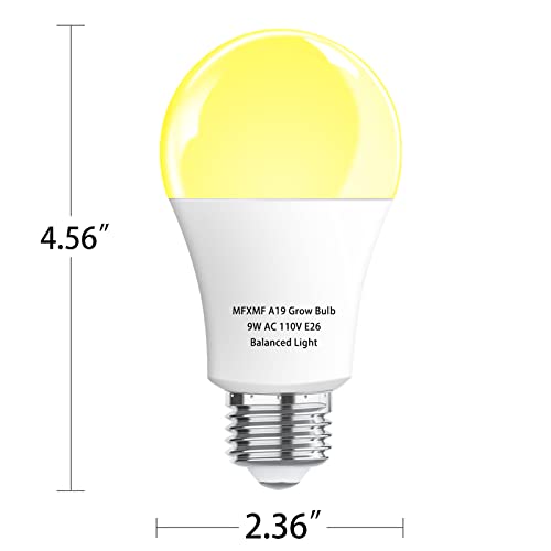 mfxmf 2 Pcs LED Grow Lights A19 Bulb, Full Spectrum Plant Bulb, 9W E26 Grow Light Replaces to 80 W, Grow Light for Indoor Plants, Flowers, Greenhouse, Indore Garden, Hydroponics