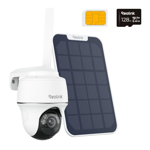 REOLINK 2K 5MP 4G LTE Cellular Security Camera Outdoor +128GB SD Card, 360° Pan-Tilt, Sim Card Included, Wireless Solar Powered, Color Night Vision, Smart AI Detection, Go PT Plus+Solar Pane