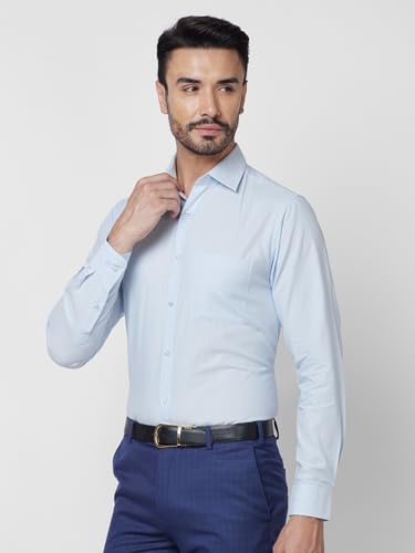 Image of Raymond Men Slim Fit Structure Pattern Pure Cotton Semi Cutaway Collar Full Sleeve Formal Shirt