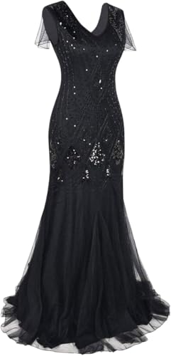 Image of 869A - Plus Size 1920s Vintage Fringed Gatsby Sequin Dimand Tassels Flapper Party Cocktail Dress with Accessories