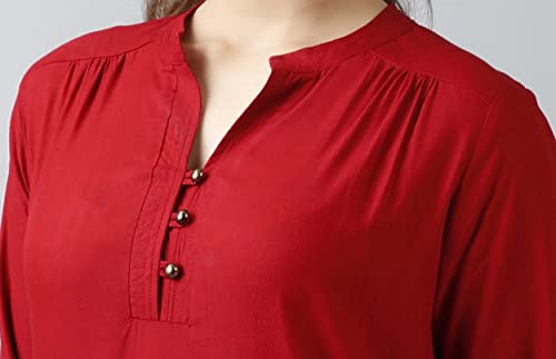 Image of Himanshi Enterprises Women's 3 /4 Sleeves Mandarin Nack Rayon Casual Solid Short Kurti