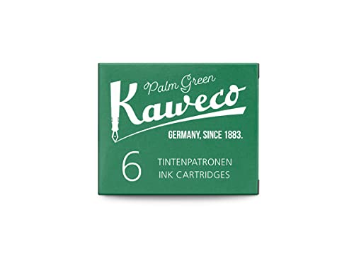 Image of Kaweco Fountain Pen Ink Cartridges Palm Green Pack of 6 | Premium Ink with Short Standard Cartridges in Green | Vegan Cruelty Free Water Soluble Calligraphy Lettering Writing