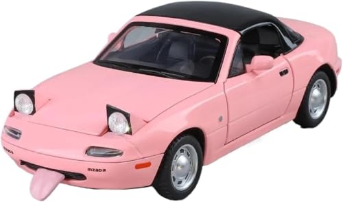 Image of 1:24 Mazda Miata MX-5 Diecast Model Car - Pull Back Metal Sports Toy Car with Light & Sound, Openable Doors - Collectible Toy Gift for Kids & Adults (Pink)