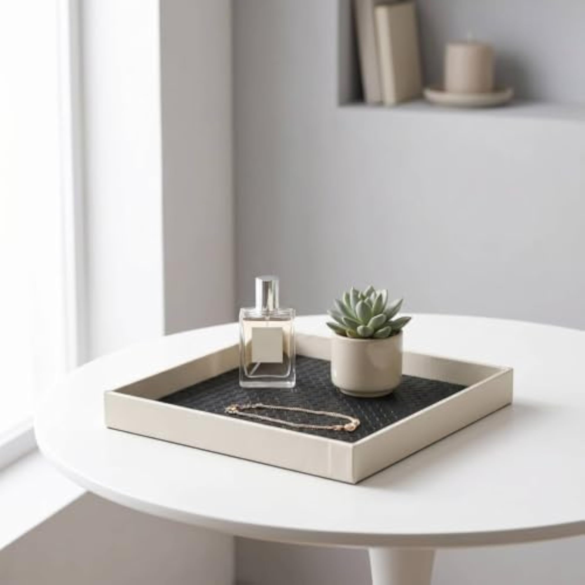 Leather-Look Decorative Tray with Woven Pattern