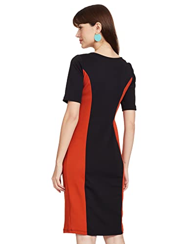 Image of Amazon Brand - Symbol Women's Crepe Bodycon One Piece Midi-Lenght Dress (with Color Block) (Available in Plus Sizes)