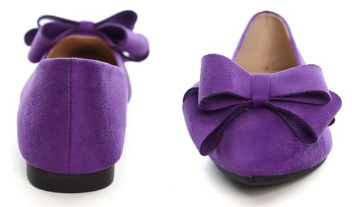 Image of SAILING LU Womens Bowknot Ballet Flats Pointy Toe Suede