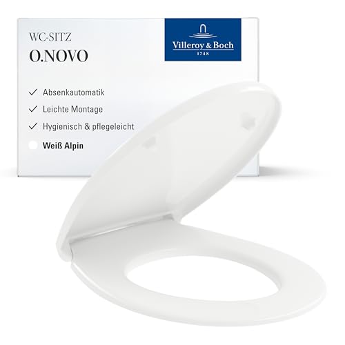 Villeroy & Boch WC-Sitz O.novo - Toilettendeckel Weiß glänzend mit Absenkautomatik - Abnehmbarer, bruchsicherer Toilettensitz aus Duroplast - Eleganter, ovaler Klodeckel - Original Ersatzteil