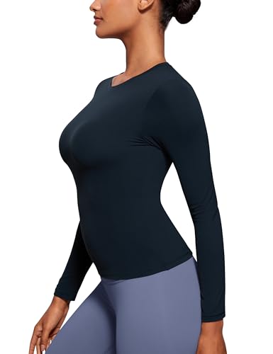 CRZ YOGA Womens Softembrace Long Sleeve Soft Crew Neck Shirts Basic Stretchy Tight T-Shirts Casual Going Out Fall Fitted Tops True Navy 10 - Image 3
