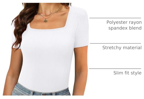 Image of XIEERDUO Womens Square Neck Short /Long SleeveTops 2024 Spring Summer Slim Fit Tees Shirts