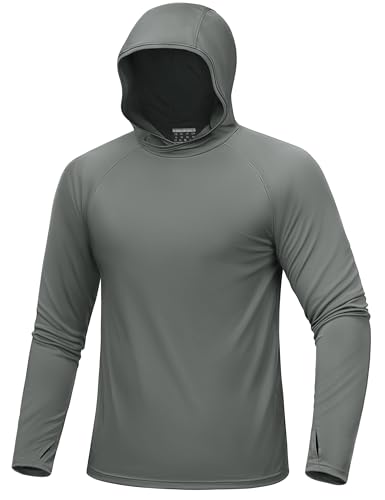 MAGCOMSEN Men's Long Sleeve Running Gym T Shirt Sun Protection UPF 50+ Hooded Top Lightweight Quick Dry Breathable Sports Hoodies,Dark Grey,L