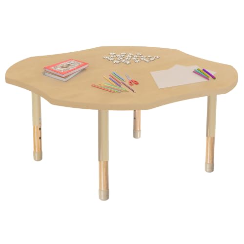 Image of Factory Direct Partners 48 inch x 48 inch Clover Kids Classroom Table with Adjustable Chunky Wood Legs