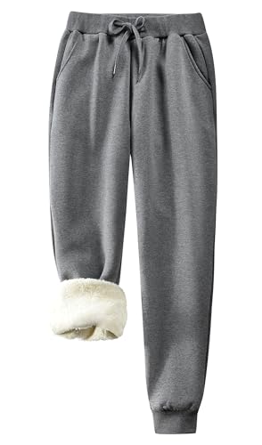 KOMANA Womens Sherpa Cotton Sweatpant Stretch Fleece Pants Dark Gray L