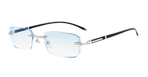 [カロカック] リムレス クリアメガネ フチなし 伊達 ブルーライトカット UV400 スクエア レンズ PC用 スマホ用 男女兼用 度無し 韓国 トレンド （ブルークリア）