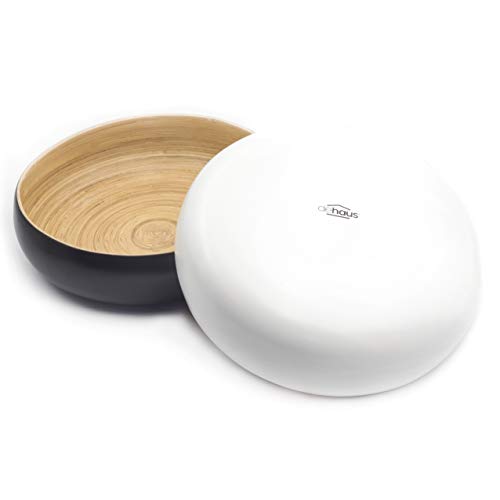 Dehaus® Large Stylish Bamboo Fruit Bowl - 30cm, White - Wooden Salad Serving Bowl - Fruit Basket for Kitchen or Bread Basket - Table Centrepiece Decoration - Home & Kitchen Tableware Accessories