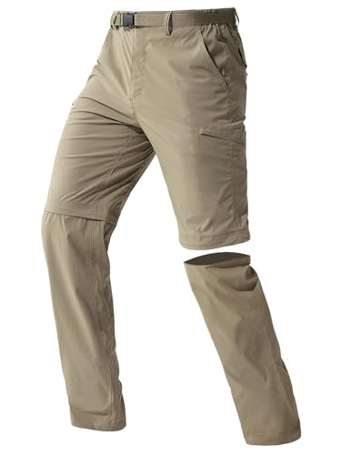 FREE SOLDIER Men's Outdoor Convertible Hiking Pants with Belt Lightweight Quick Dry Tactical Cargo Pants Nylon Spandex (Mud 32W x 32L)