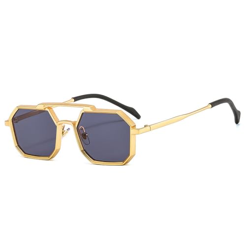 Lunettes de soleil carrées rétro métal punk polygone mode pour femmes et hommes