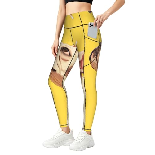 Leggings de bulldog francés con bolsillos para mujer pantalones elásticos de entrenamiento