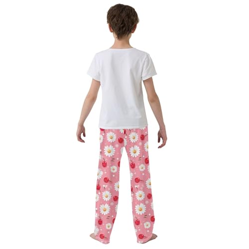 Daisy Flower Cherry Long Pajama Pants Elastic Waist PJ Bottoms with Pockets S A1108224